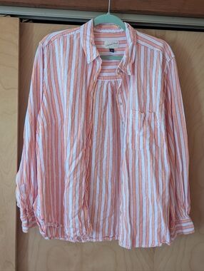 Universal Thread Linen Blend Peach and White Striped Casual Button-Down Shirt